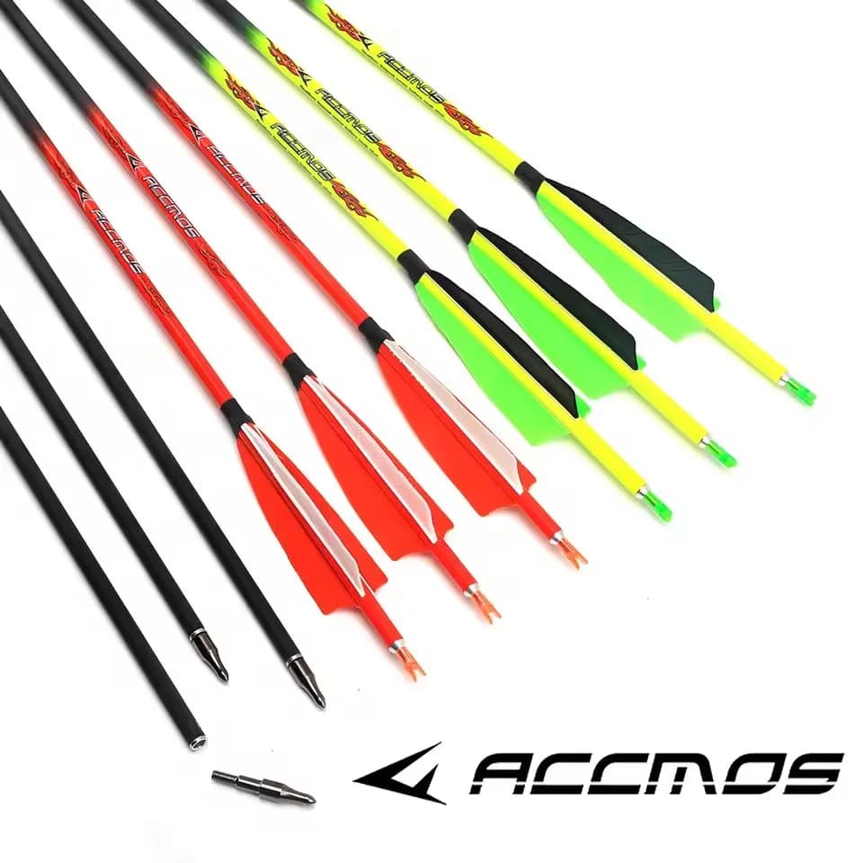 12 Pezzi Aste per Frecce in Carbonio Puro 300/340/400/500/600/700/800 Spine ID6.2mm con Alette da 4 Pollici in Piuma di Tacchino per Accessori Tiro con l'Arco