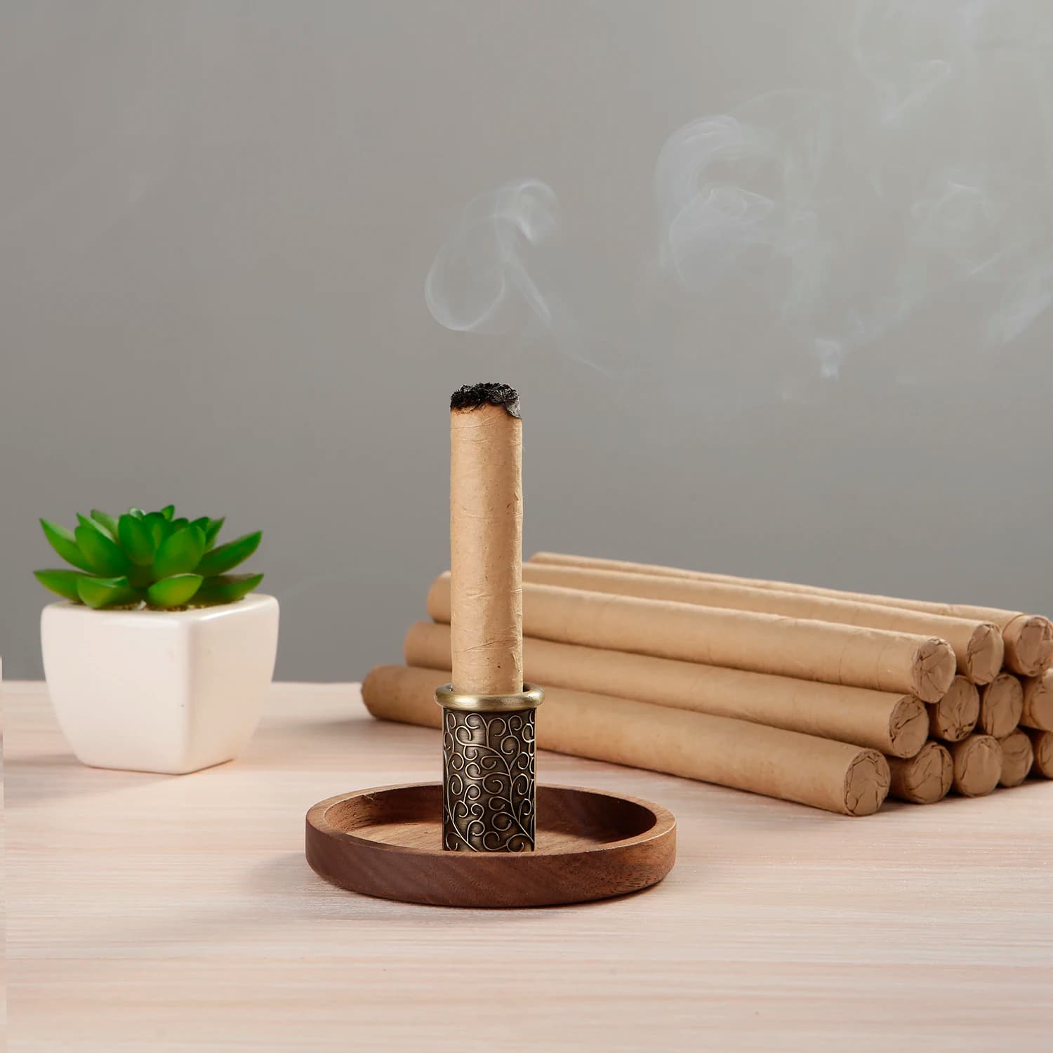 Porta Palo Santo in metallo Bruciatore di incenso in legno per bastoncini Palo Santo Porta incenso Supporto per profumo e cattura cenere