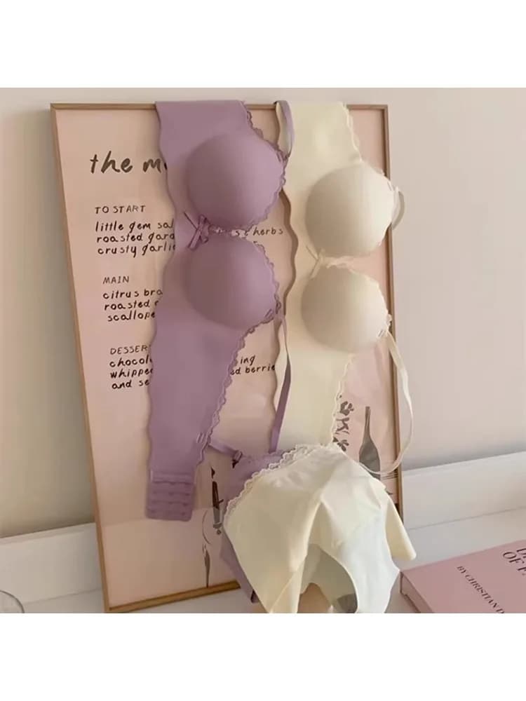 YUQI Set reggiseno senza cuciture con busto piccolo | Potenziatore di sollevamento extra imbottito per petto piatto, maglietta di supporto anti-cedimento, reggiseno e mutandine bralette