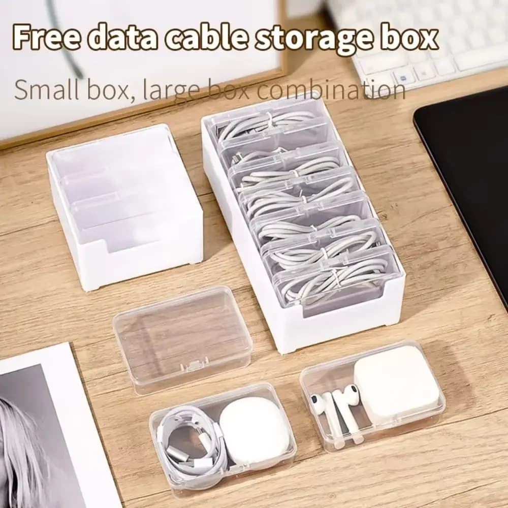 Data Cable Storage Box Cable Mobile Phone Charger Organizer Winder Desktop Cable Management Box