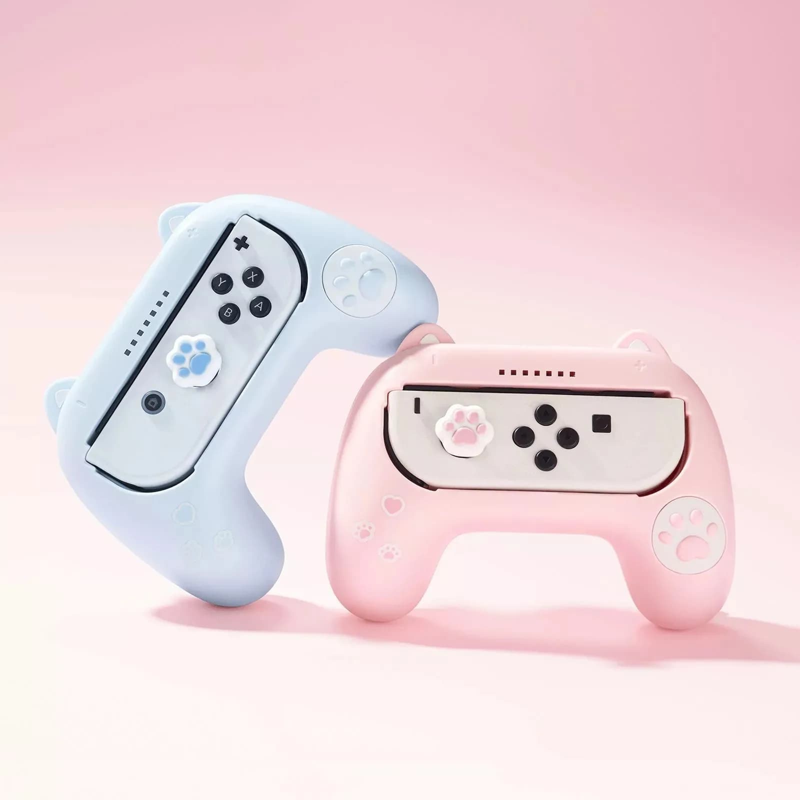 GeekShare Cat Ear Grips Enhancer per Nintendo Switch / Switch Controller Joy-Con OLED con 2 impugnature per pollice, rosa e blu