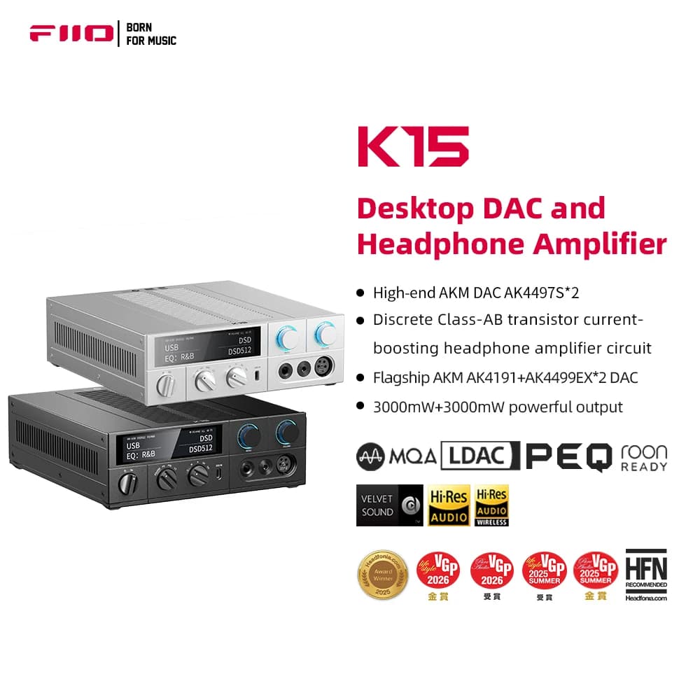 FiiO K15 DAC HiFi Full Balance e amplificatore per cuffie AK4497Sx2, Bluetooth 5.1 LDAC, supporto USB DSD512 coassiale/ottico/XLR4