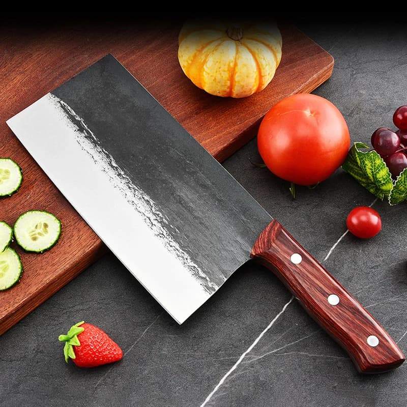 Coltello da Macellaio da 8 Pollici con Lama in Acciaio DC53 e Manico in Legno, Forgiato a Mano, per Affettare Carne e Pollame