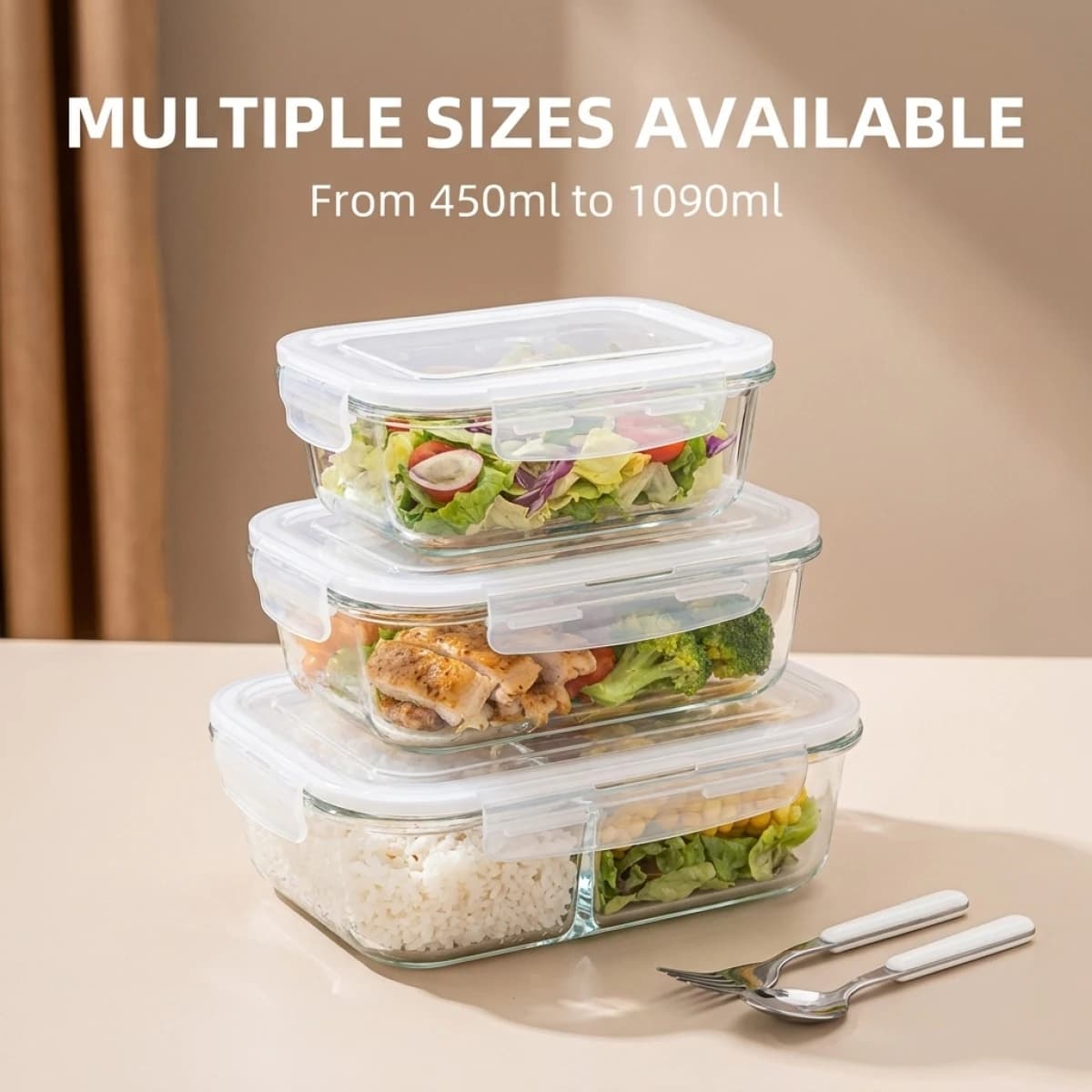 Contenitore in Vetro per Preparazione Pasti – Adatto al Microonde, in Vetro Borosilicato, Coperchio Ermetico, Scatola Salva-Salute per il Pranzo