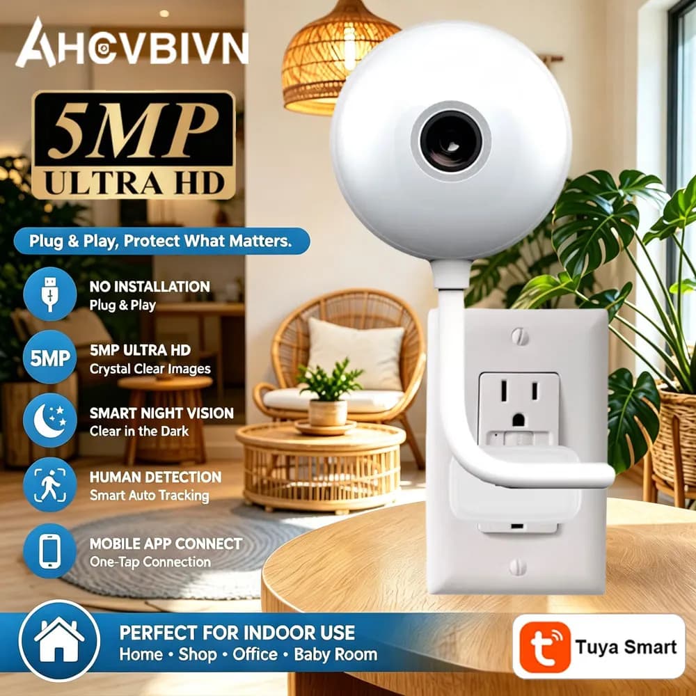 Telecamera WiFi Mini 5MP 2K, Webcam USB HD, Telecamera di Sicurezza Domestica IP, Rilevamento Umano, Comunicazione Bidirezionale, Monitor per Bambini e Animali Domestici, Tuya