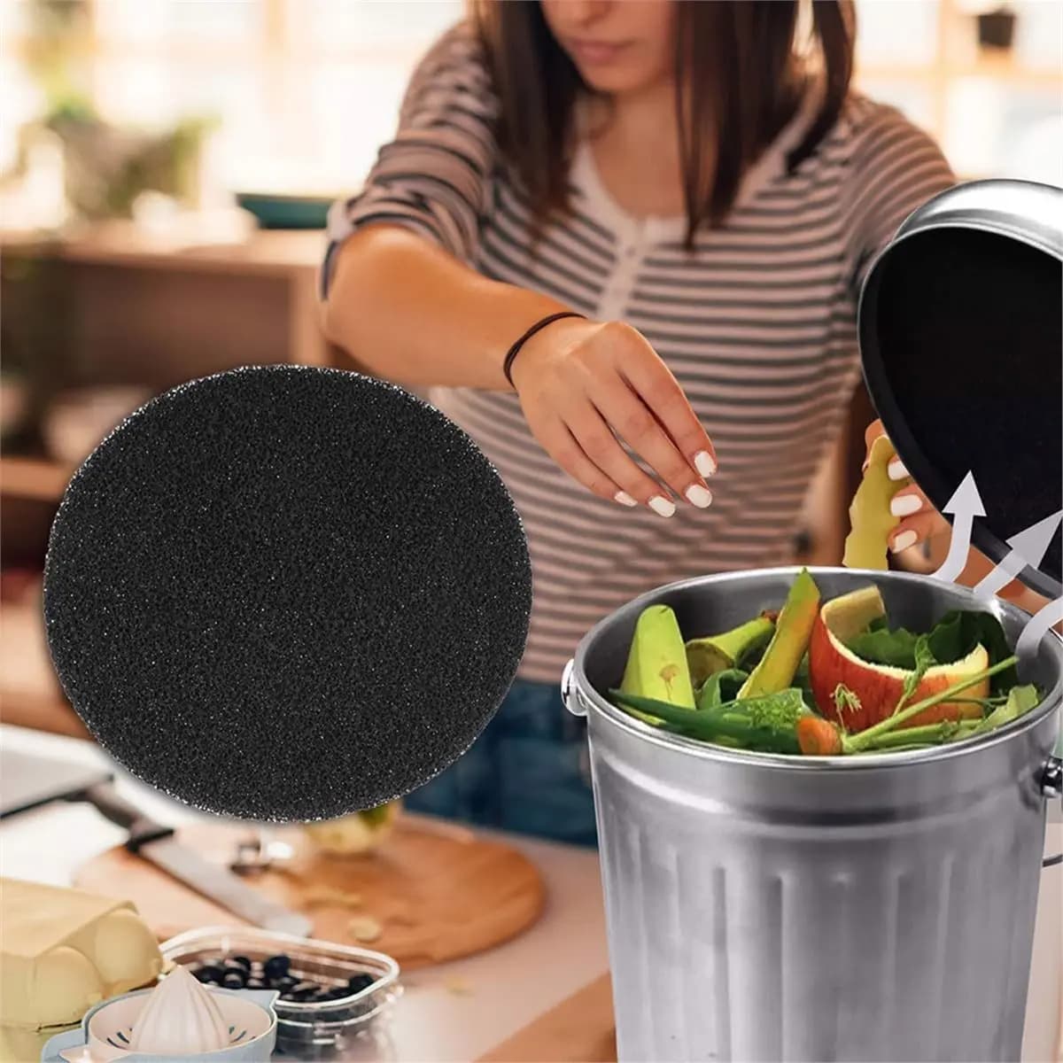 Activated Carbon Filter for Round Compost Bins, 16 cm in Diameter, 12 Replacement Filter Cartridges Per Pack, Comes