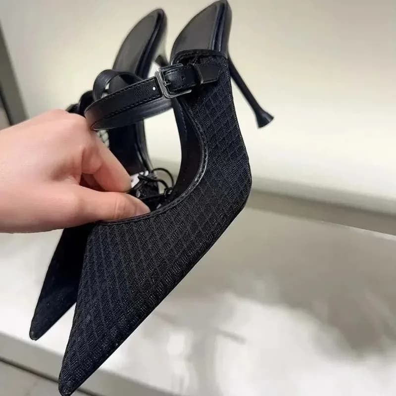 Summer Mesh Vintage High Heels Mules Shoes For Laides Sexy Pointed Toe Stilettos Hollow Breathable Women's Sandals