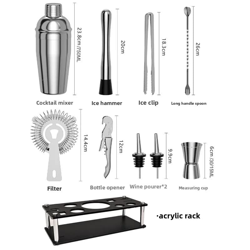 11Pcs Stainless Steel Cocktail Shaker Set, Complete Bar Mixing Tools Kit