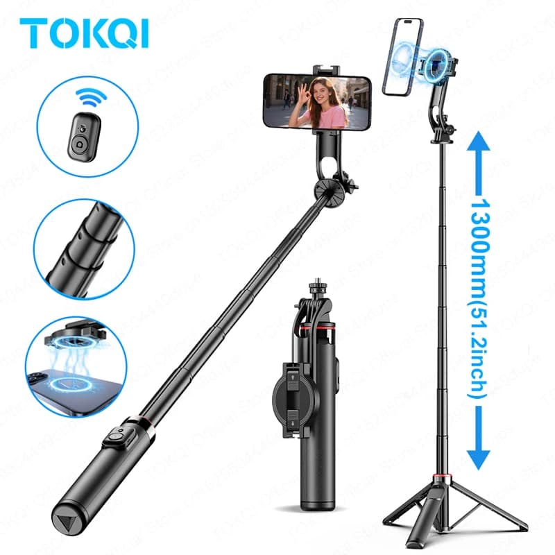 Magnetic tripod for selfie stick TOKQI C20 for iPhone Magsafe, hidden clamp, action camera for Android smartphones compatible with 1/4" thread