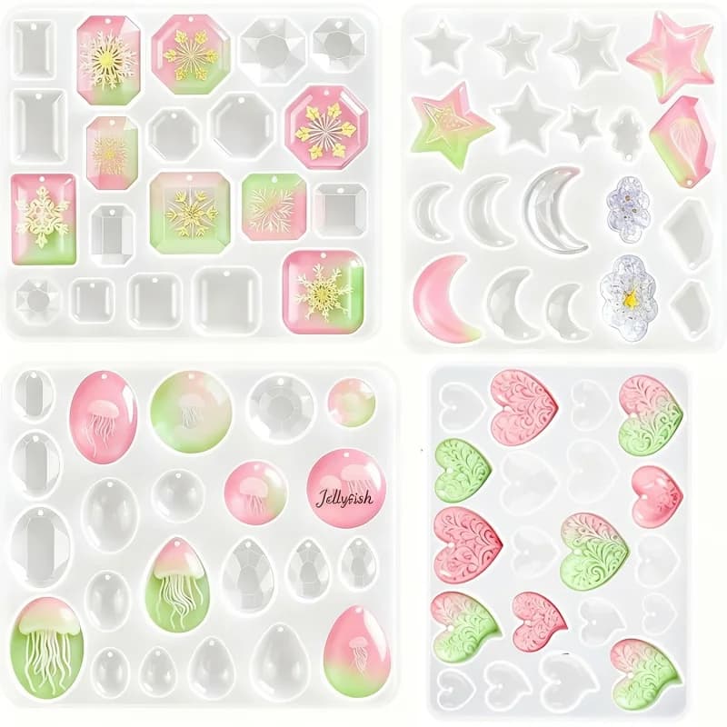Stampo per orecchini in resina con fori, 4 set di stampi in silicone per ciondoli in resina epossidica e orecchini dalla forma irregolare, gemma convessa, DIY
