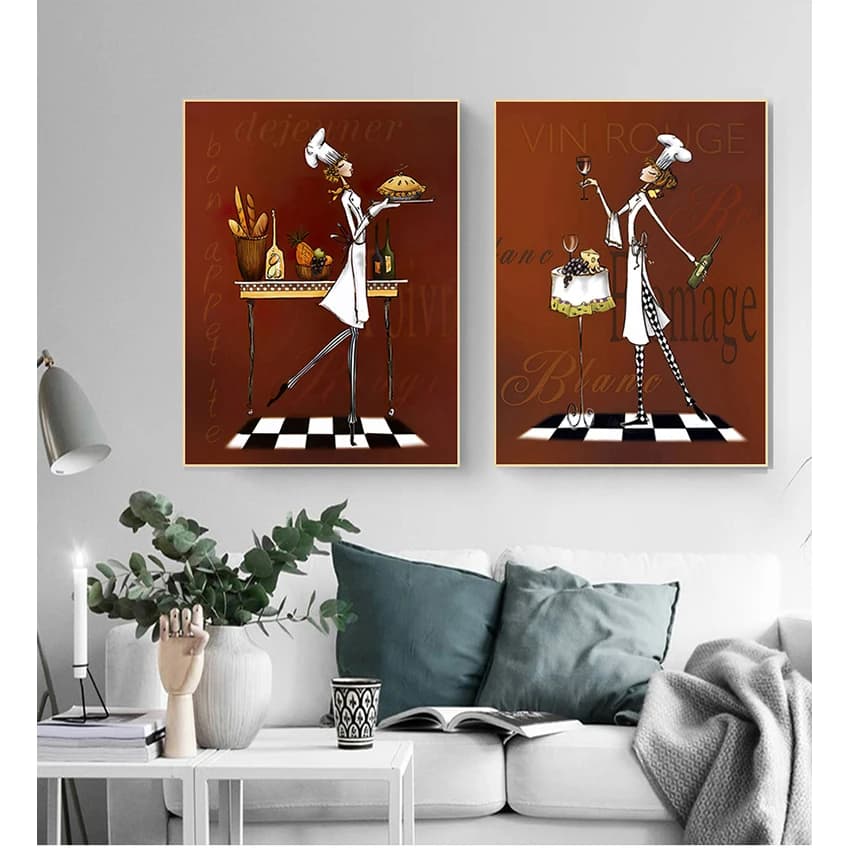 Immagini per l'arredamento della cucina, decorazioni per la casa, senza cornice, stile nordico, creativo, cuoco/a donna, pittura su tela, poster da parete, stampe, arte da parete