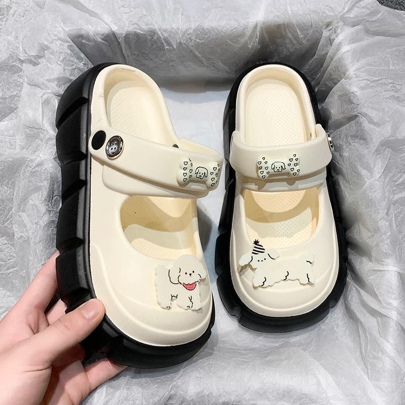 Ciabatte da donna estive con disegni animati, coperte, da interno, con fondo spesso, sandali da spiaggia, slip-on in EVA