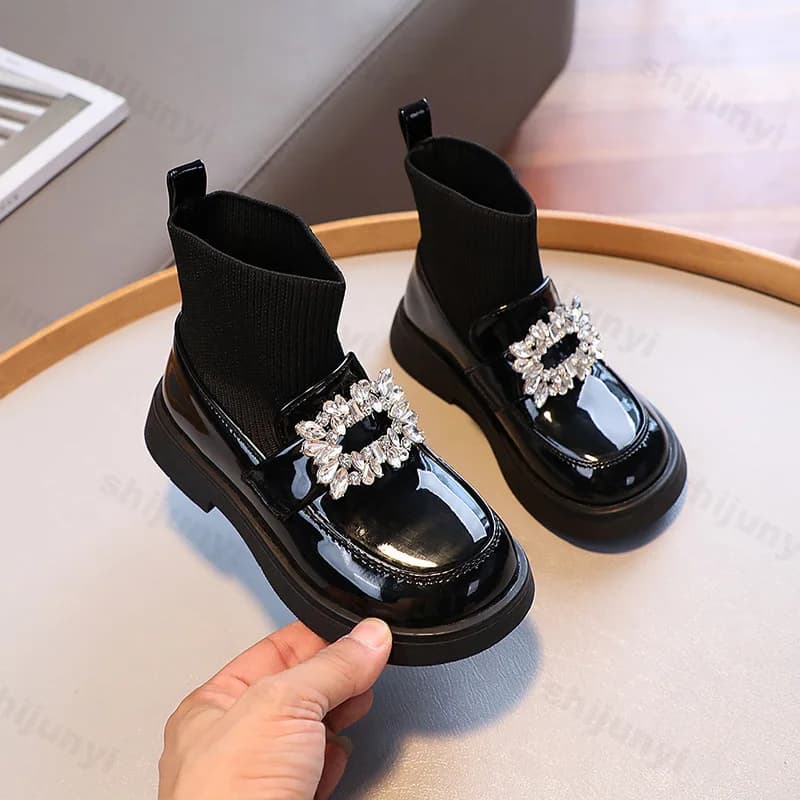 Stivali per bambini Stivali da principessa con strass per ragazze 2025 Moda autunnale Scarpe da calzino per bambini traspiranti Comodi stivali per il tempo libero all'aperto