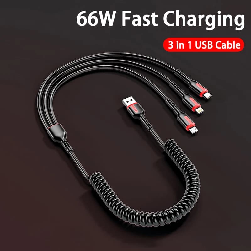 Cavo USB tipo C a ricarica rapida 3 in 1 66W 6A Cavo micro USB per iPhone 14 Cavo di ricarica per Samsung S24 Xiaomi Huawei Linea USB