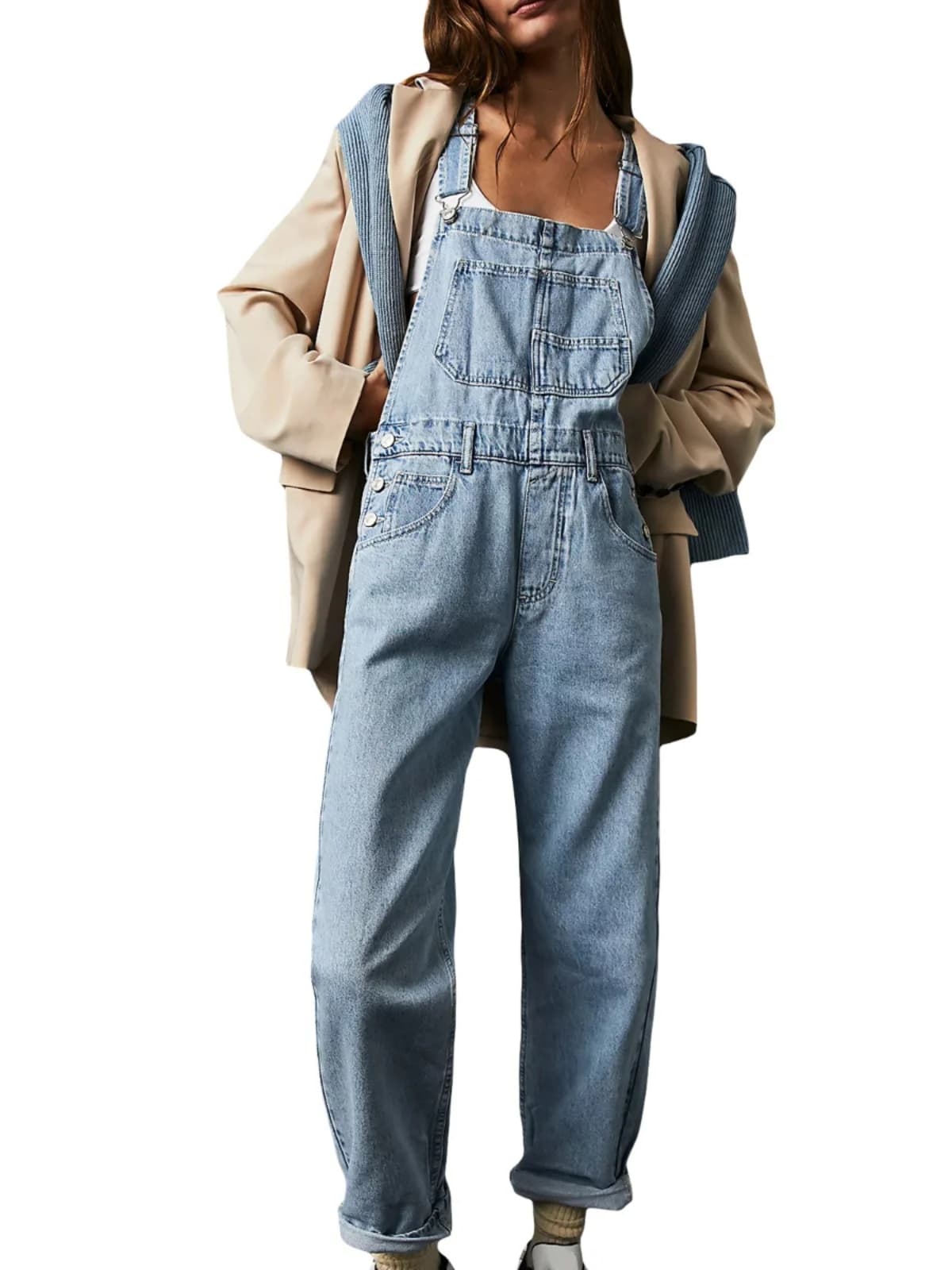 Casual Loose Women's Jeans with Susps High Waist Denim Pants Long Trousers Spring Autumn Regular Thin Blue Jeans