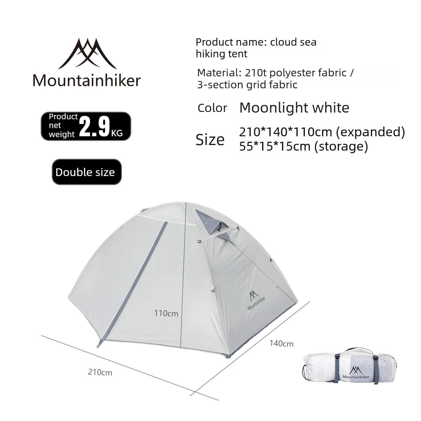 Tenda da Campeggio Mountainhiker Antivento Impermeabile Professionale con Pali in Alluminio per Escursionismo e Alpinismo Leggera per 2-3 Persone