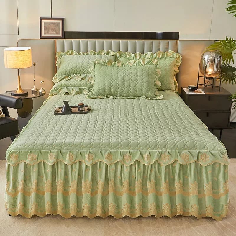 AI WINSURE-Set copriletto trapuntato in velluto con cerniera e federa, lenzuolo ricamato con gonna, Queen, King Size, per donna