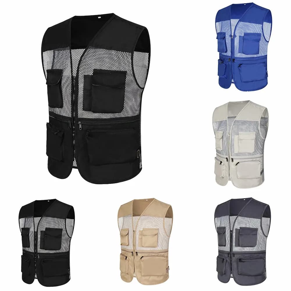Gilet estivo in rete sottile Sport all'aria aperta per giacche Gilet senza maniche di grandi dimensioni Multi tasche Abbigliamento da lavoro casual Gilet da pesca da campeggio