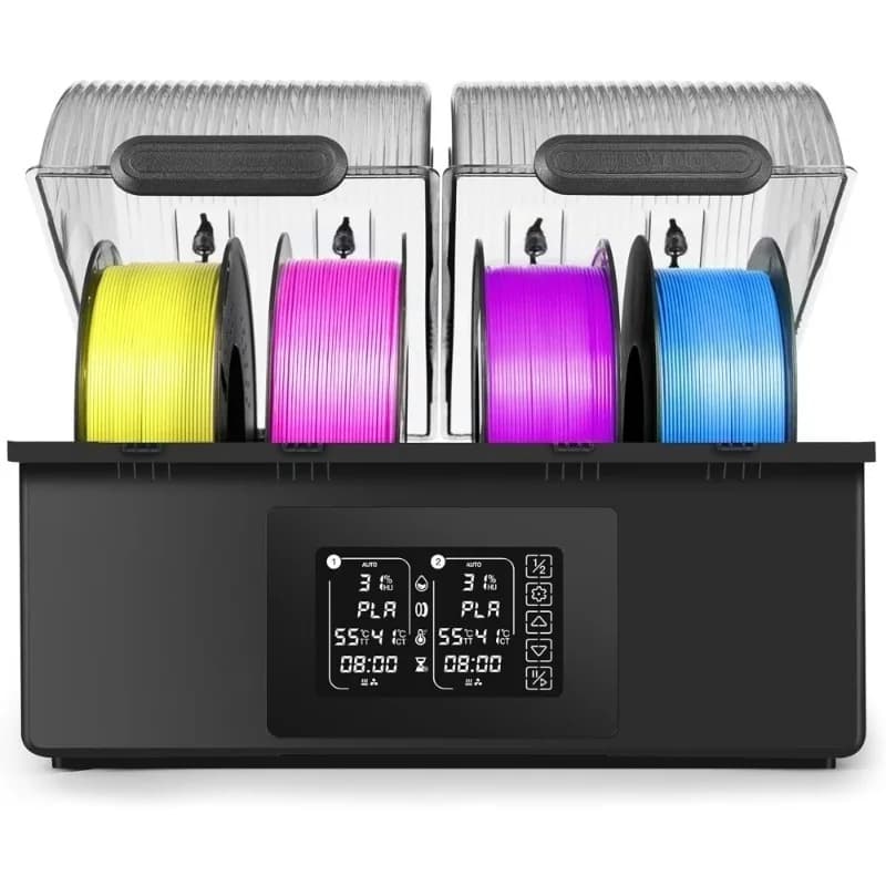 Essiccatore per Filamenti a 4 Bobine con Riscaldatore PTC 85°C, Asciugatura Rapida, Deumidificazione Automatica, Doppie Camere di Riscaldamento per PLA, ABS, PETG da 1.75 e 2.85mm