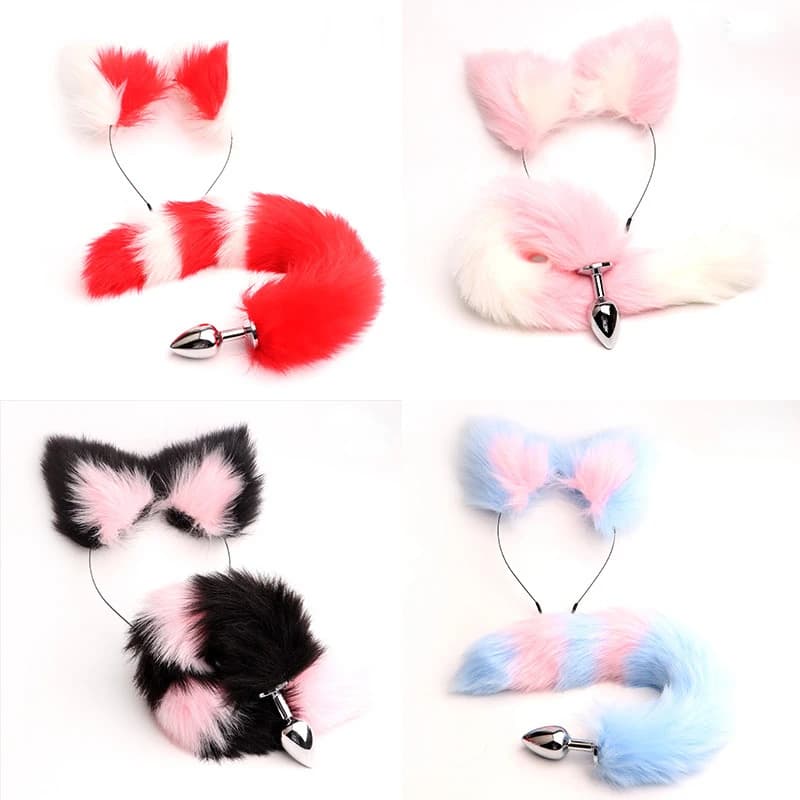 Fox Tail Anal Plug Sexy Plush Cat Ears Headbands Set Butt Plug Tail Erotic Cosplay Sex Toys for Women Anal Masturbating