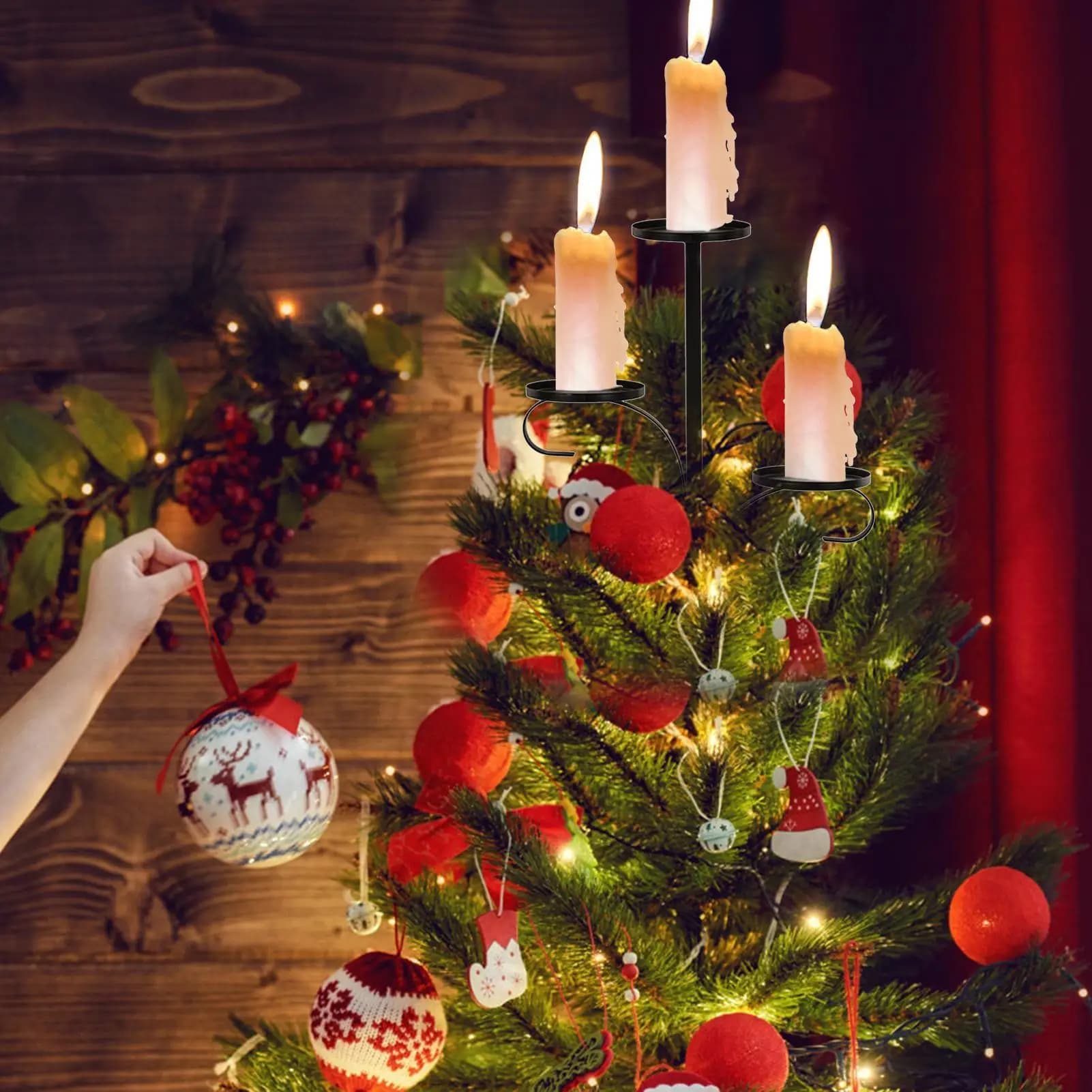 Black Tripod Tree Topper Christmas Tree Candle Holder 3-level candle holder for domestic Christmas decorations