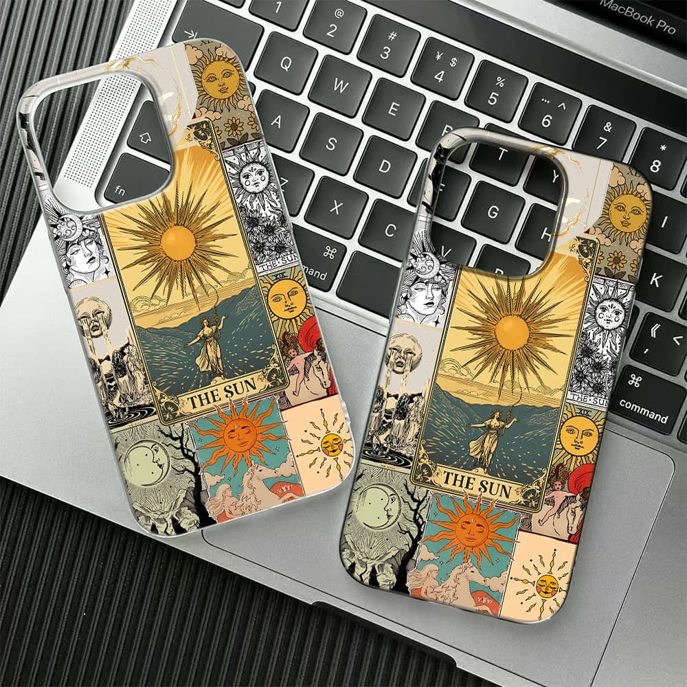 Custodia per iPhone 17 16 15 14 Plus 13 12 11 Pro Max 17 Air con motivo Tarocchi Sole, Celeste Sole Luna, trasparente, morbida in TPU, antiurto