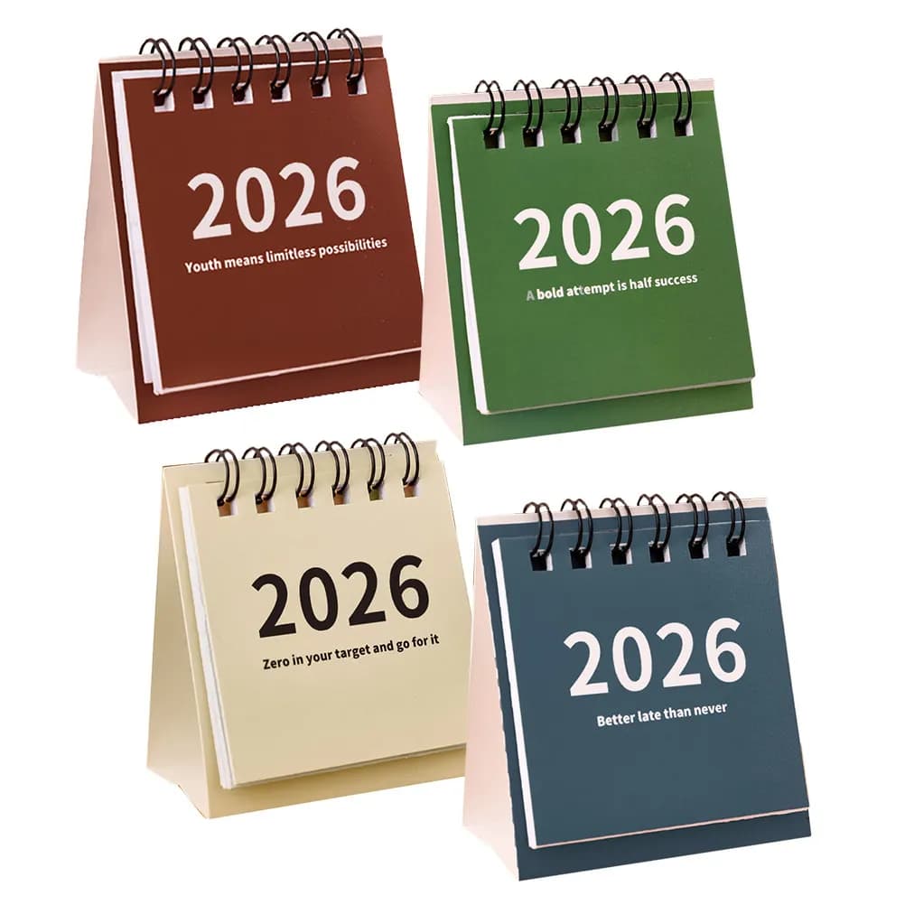 Mini calendario da tavolo da 4 pezzi, 2026, compatto, con base d'appoggio, organizer mensile, piccolo, per uso quotidiano, ufficio, scuola