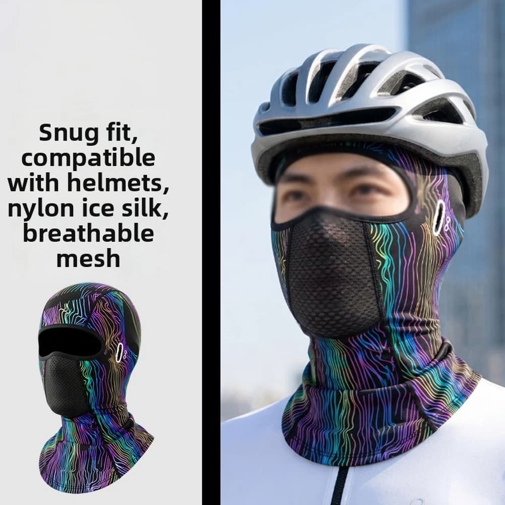Breathable Cycling Balaclava Ice Silk Nylon UPF50+ Reflective Print Helmet Liner for Bike Motor Fishing Running