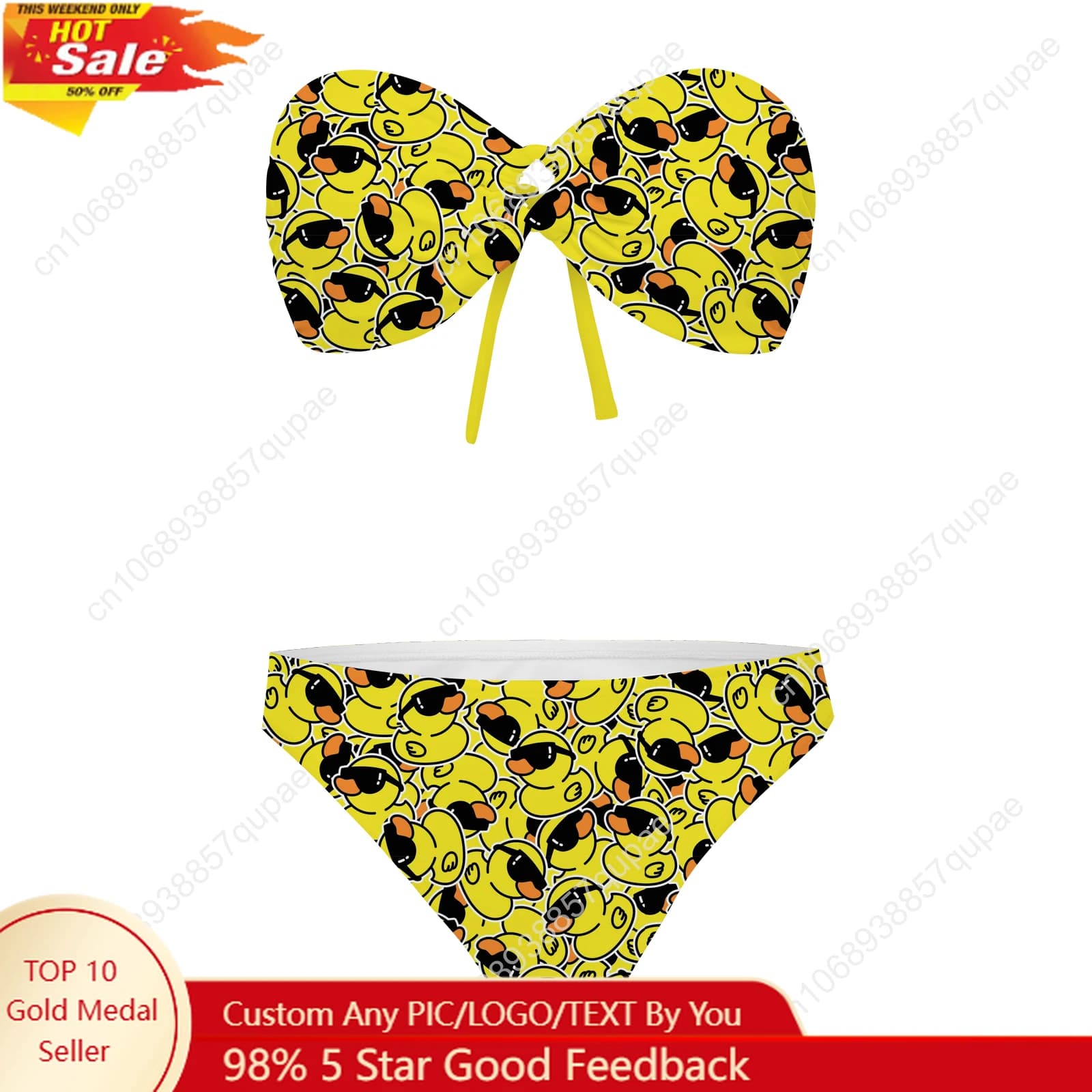 Strapless swimsuit with pattern fresh yellow duck print Women's swimwear Fashion swimwear Pool Party Beach Swimwear sexy bikini