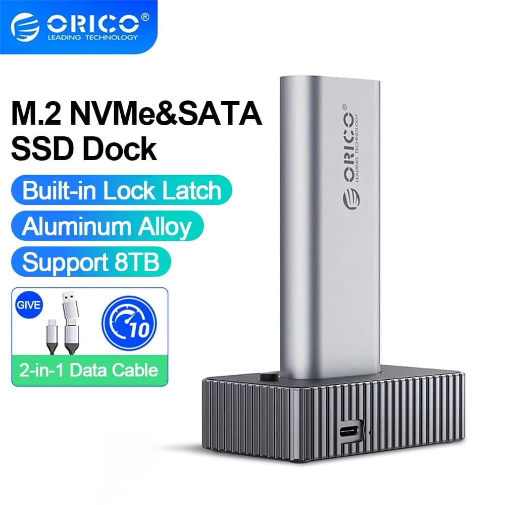 ORICO M.2 NVMe SATA SSD Enclosure Docking Station SSD Tipo-C 10Gbps Base di Docking Esterna con Chiusura a Scatto Senza Attrezzi per Case PC