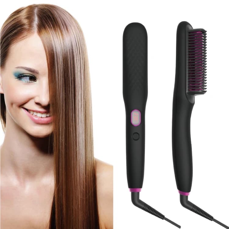 Ionian ceramic electric hair brush with LCD display for home, hotel and outdoor use, PTC plate type