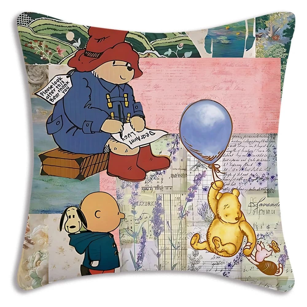 Cushions lining with funny and cute British bears, sofa decorations, front-back printing, in short plush, decorative pillowcases for the house