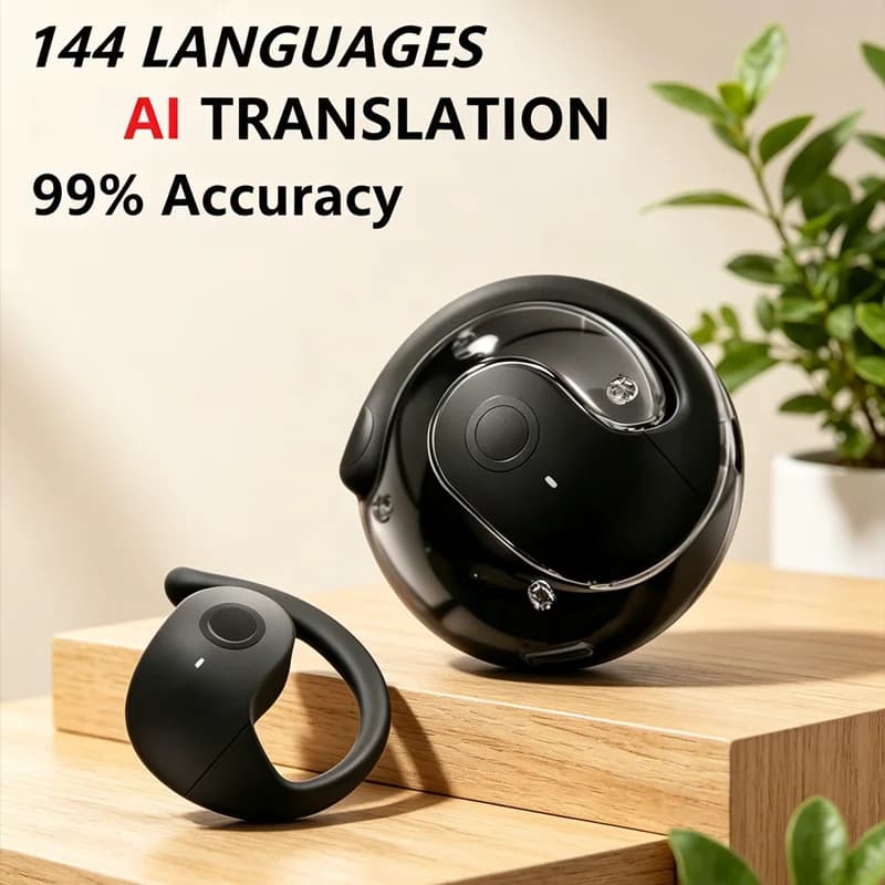 HOMEFISH New Wireless Earrings Open with Real Time Translation, Bluetooth 5.4, AI Translator, Sports Headphones with Microphone