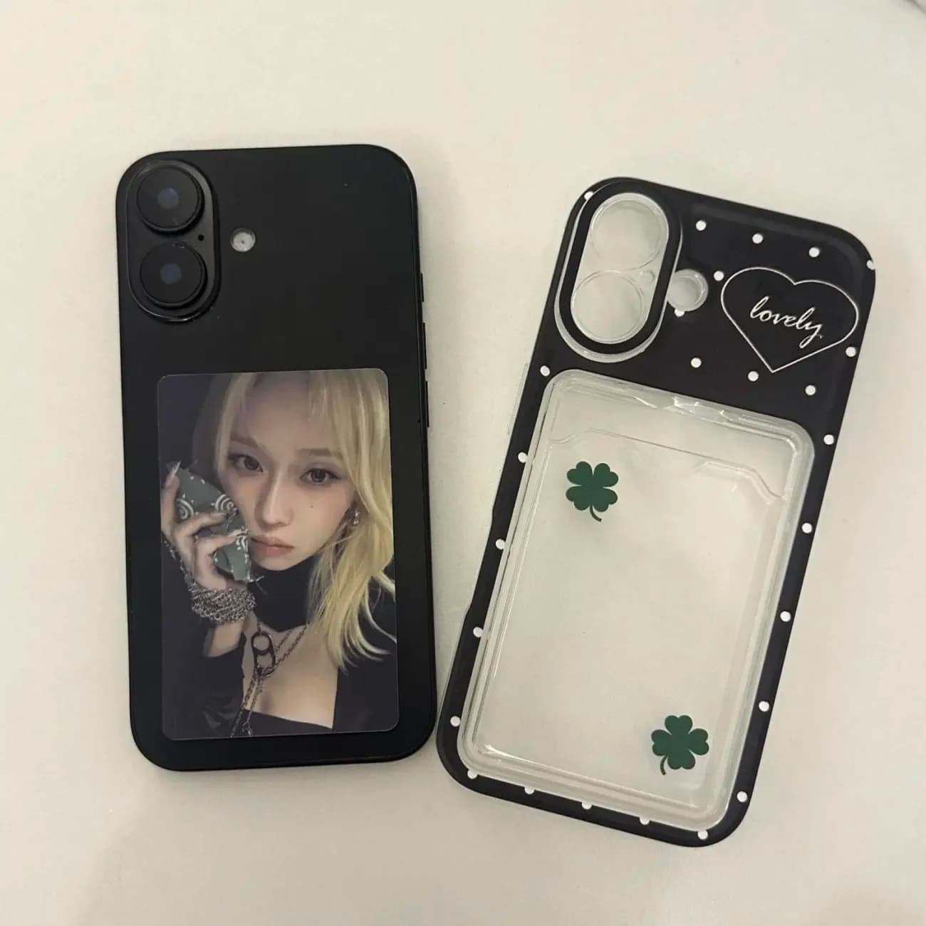 Korean Ins Carino Polka Dot Cartoon Trifoglio Card Set Phone Case for iPhone 17 AIR 16 15 14 13 12 11 Pro XR Max 7 8 Plus Y2K Cover