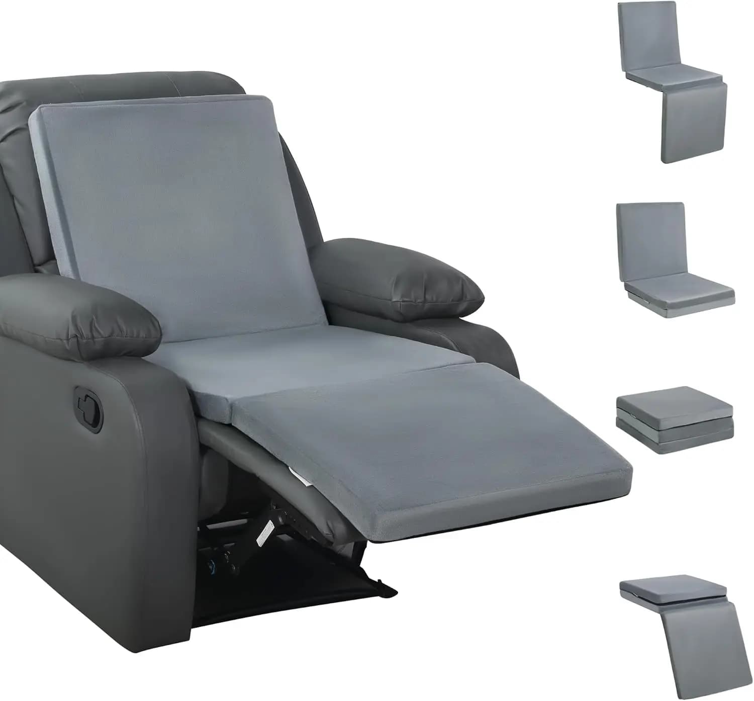 Cuscino per Poltrona Reclinabile 3 in 1 con Supporto Lombare e Poggiapiedi, Altezza Regolabile, Antiscivolo, in Schiuma, per Anziani, Grigio Chiaro