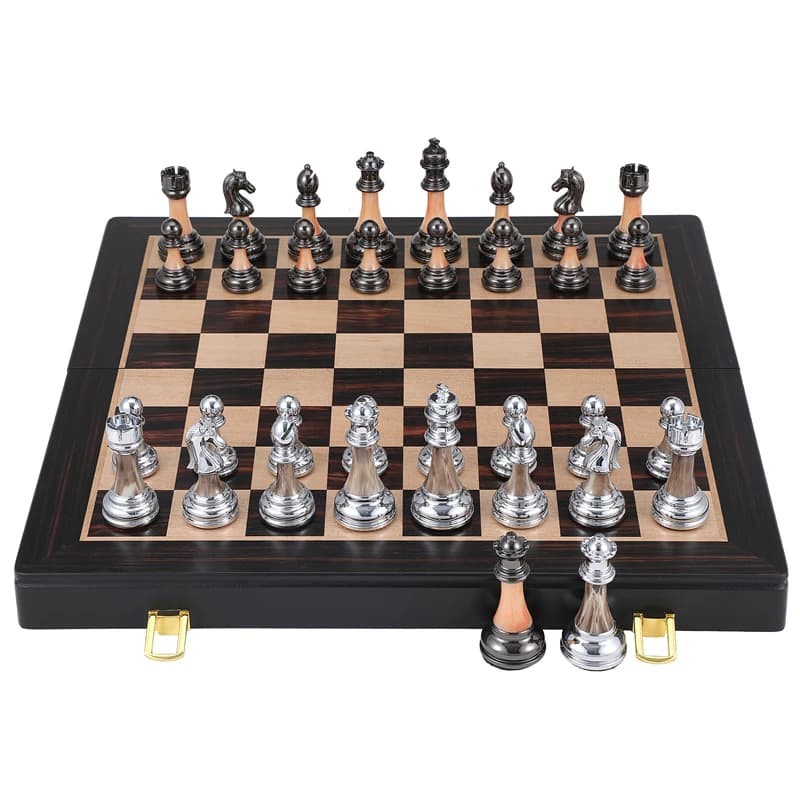 Set di scacchi grandi Eewood Scacchiera in legno massello da 45 cm/17,7 pollici, elettrolitico di fascia alta + pezzo di scacchi acrilico king, 9 cm di altezza