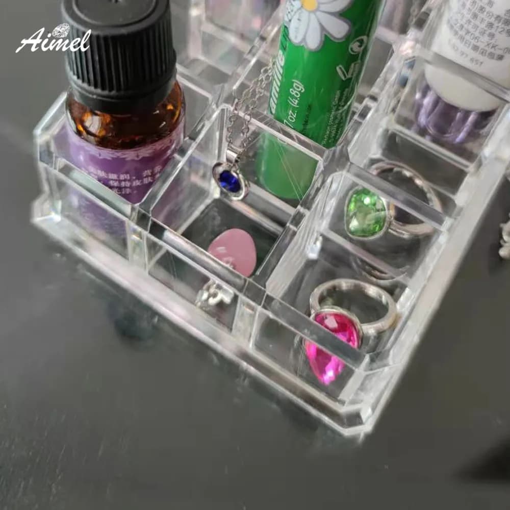 Scatola portaoggetti trasparente per rossetto 9 griglie Custodia per anelli cosmetici trapezoidali Negozio Scrivania Rossetto Organizzatore cosmetico Scatola per esposizione di oli essenziali