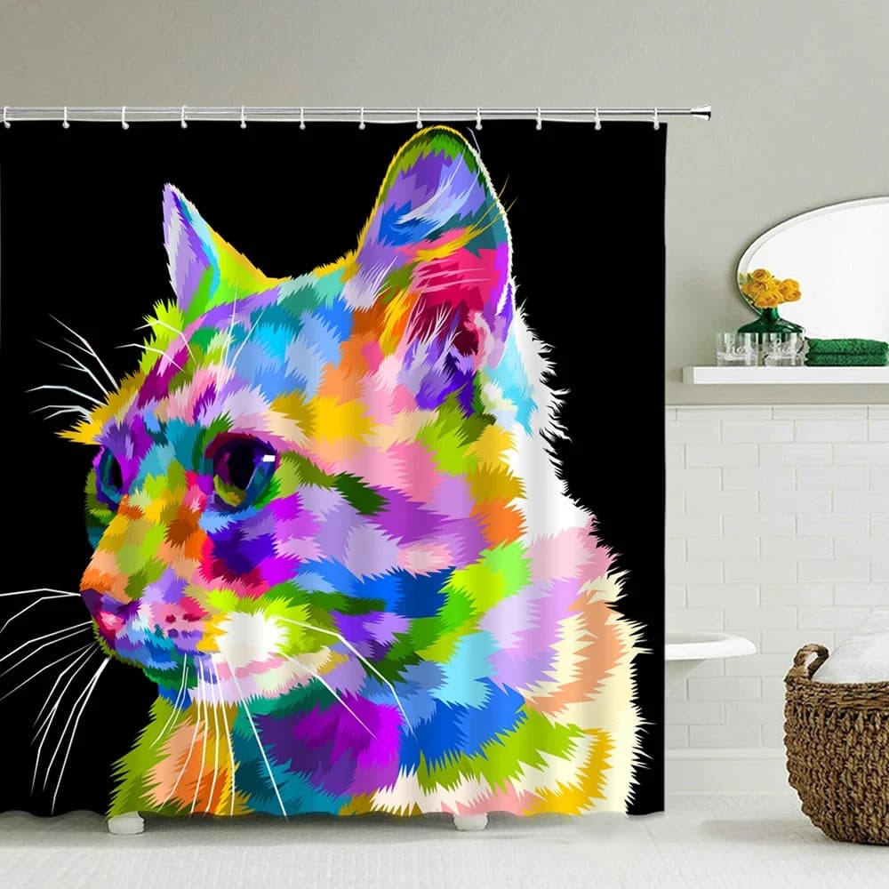 Tende da doccia con stampa 3D di gatti carini, tende da bagno in tessuto di poliestere colorato con 12 ganci, tende da doccia decorative