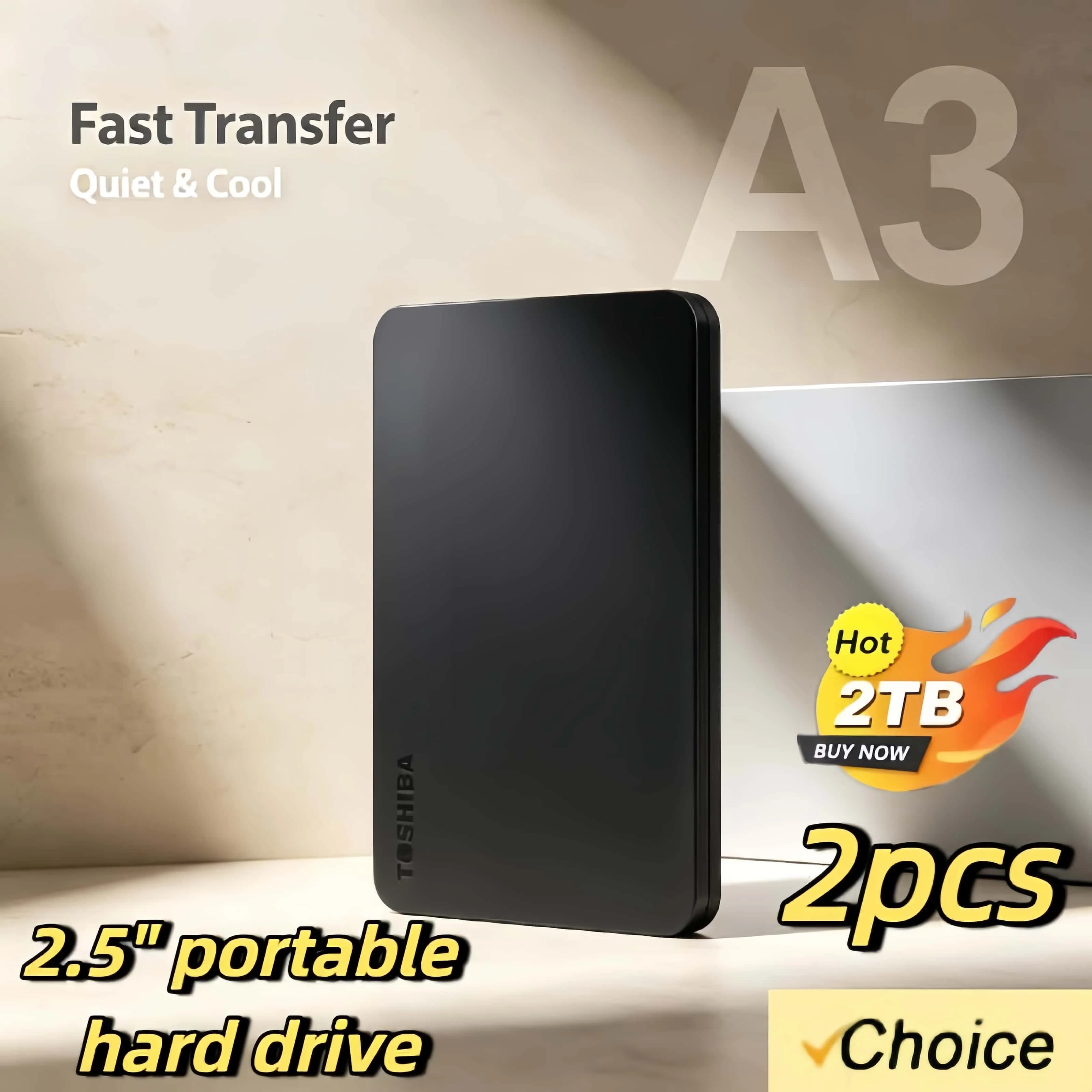 OEM per Toshiba A3, Disco Rigido Esterno Portatile da 2,5 Pollici, 500GB 1TB 2TB, USB 3.0, Confezione da 2 Pezzi