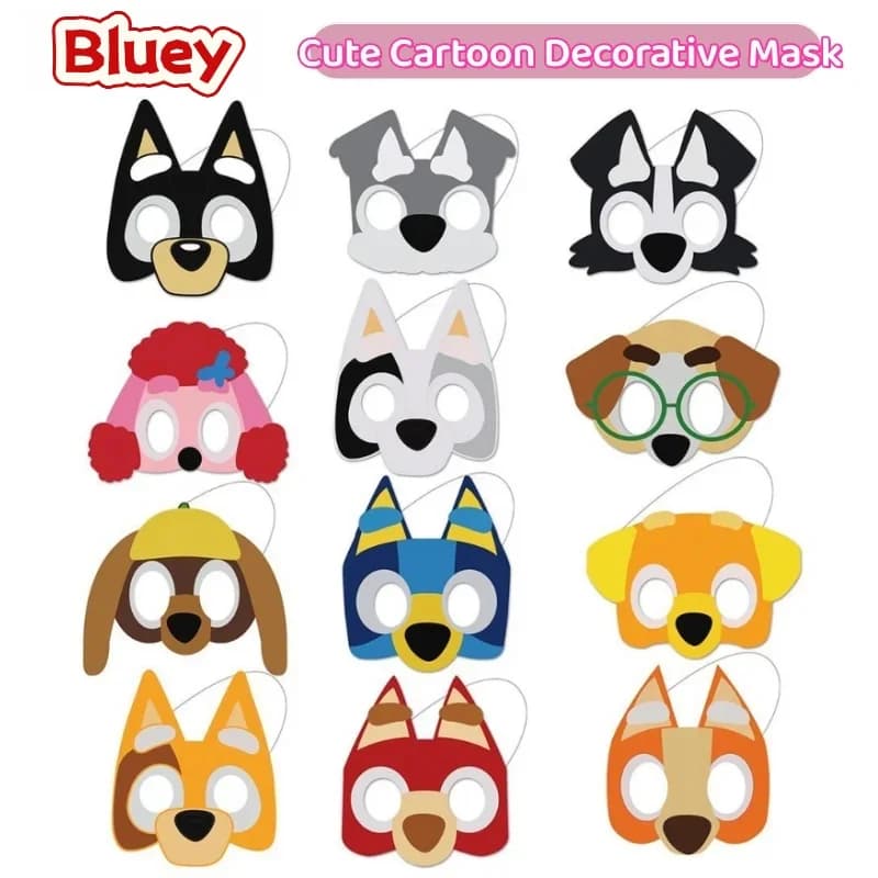 New Decorative Birthday Party Mask Bluey Bingo Bandit Chilli Muffin Socks, Creative and Customizable with Photos, Nice Decorative Carton Mask