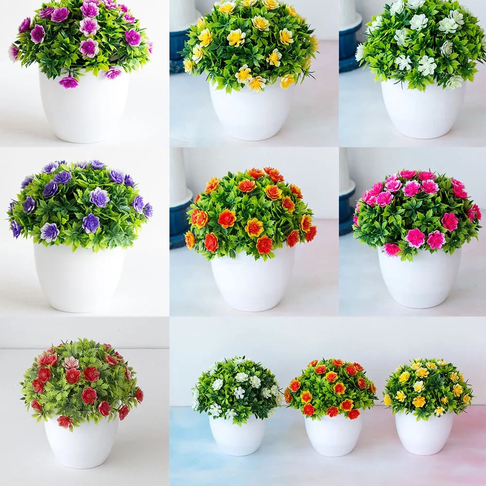 1 X Artificial Plants Green Bonsai Pot Plants for Small Tree Fake Flowers Vase Ornaments for Home Garden Floral Decoration