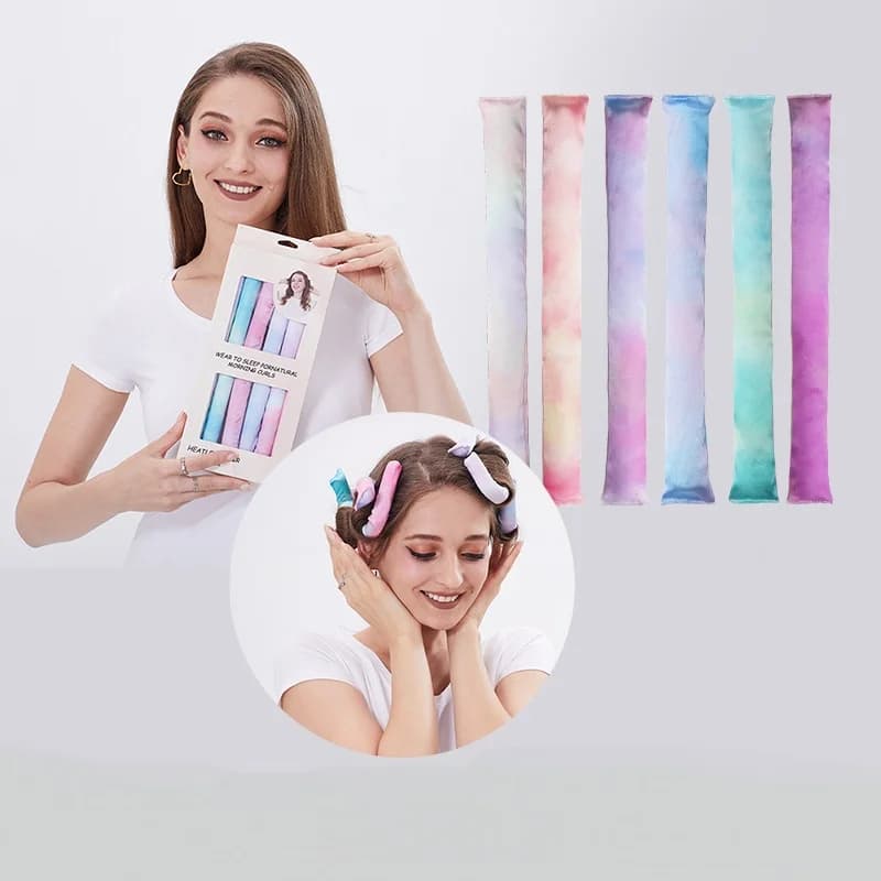 No Heat Fluffy Hair Curler Bendable Rubber Heatless Curling Iron Silk-like Tie-dye Curling Tool No Heat Lazy Curly Hair Products