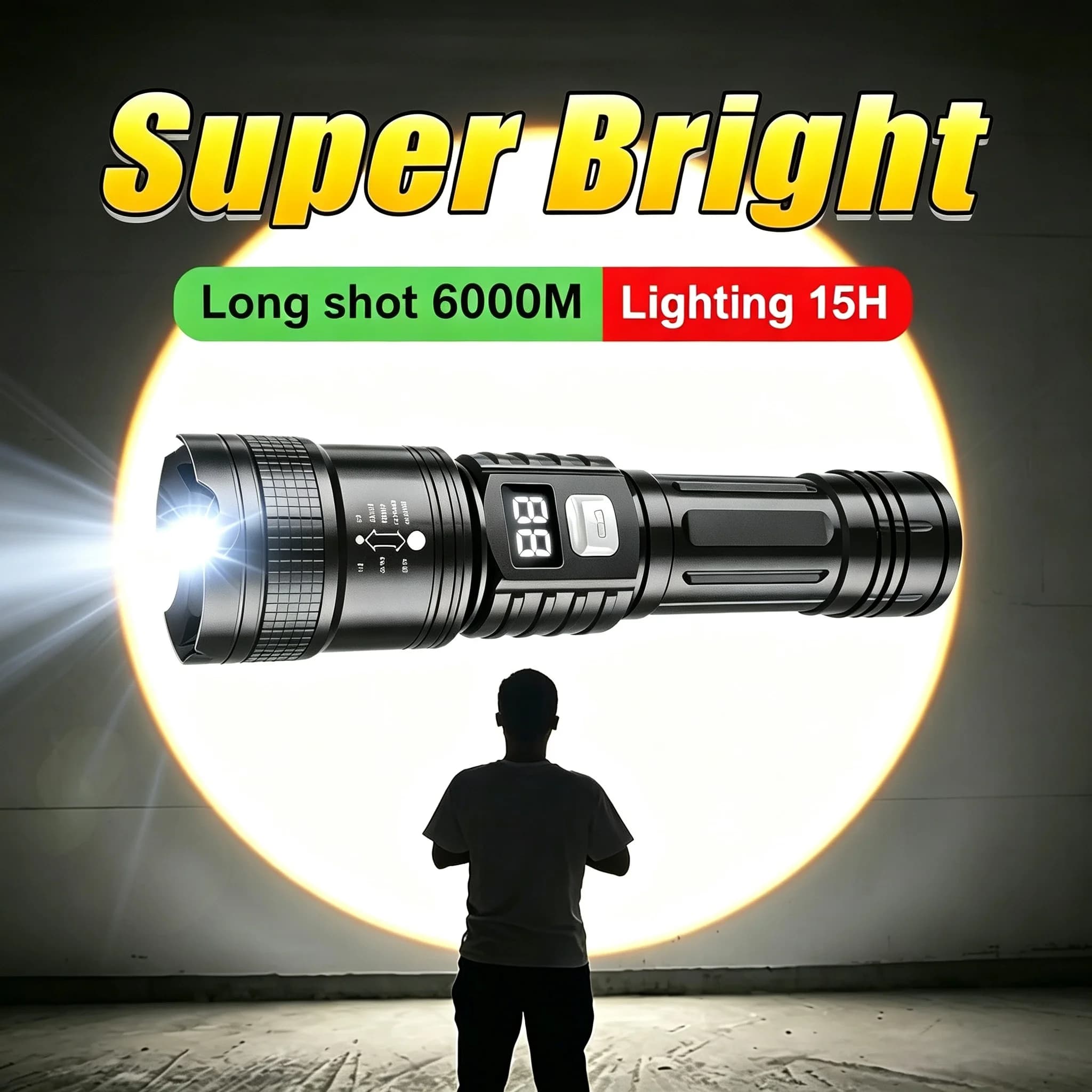 Super Bright XHP350 Flashlight USB Rechargeable Long Range 6000M LED Tactical Torch Outdoor Camping Emergency Fishing Lighting