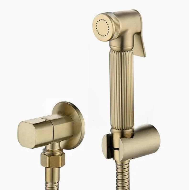 Kit doccia oro spazzolato Spruzzatore bidet tenuto in mano WC in ottone Rubinetto bidet Valvola Shattaf Set getto doccia igienica