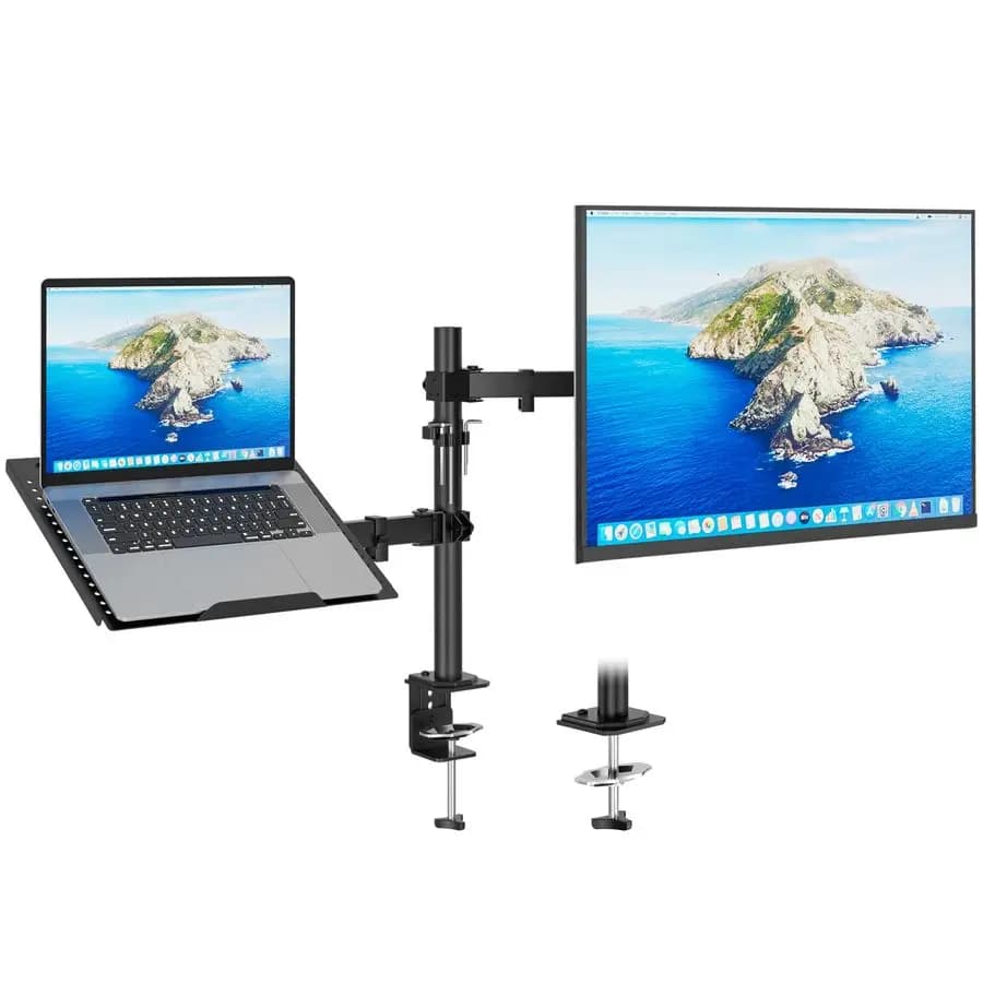 Support for Monitor and Laptop, Adjustable Arm for Monitor with Ventilated Tray for LCD Screens from 13 to 32 Inches and Notebooks up to 16 Inches
