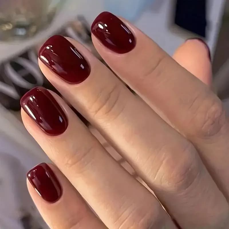 24 Pieces of Nails Finte Corte Monocolore Rosso Wine with Colla, Nails Finte Quadrate/Rotonde with Glitter, Nails Finte Pressure Style Ballerina
