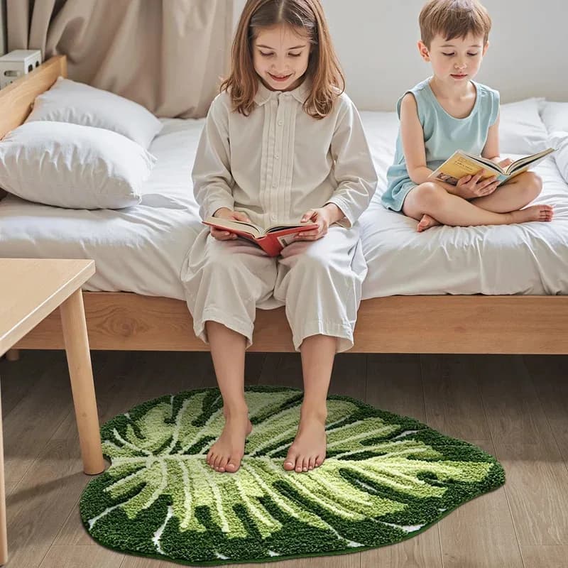 Tappetino da bagno antiscivolo VIKAMA con design a foglie verdi, tappetino da bagno lavabile in lavatrice, morbido tappetino da doccia, adatto per la decorazione della camera da letto e della casa