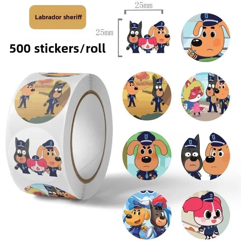Sheriffs Labradors Cute Character Roll Stickers Peripheral Waterproof DIY Decals for Phone Case Laptop Water Bottle Scrapbook