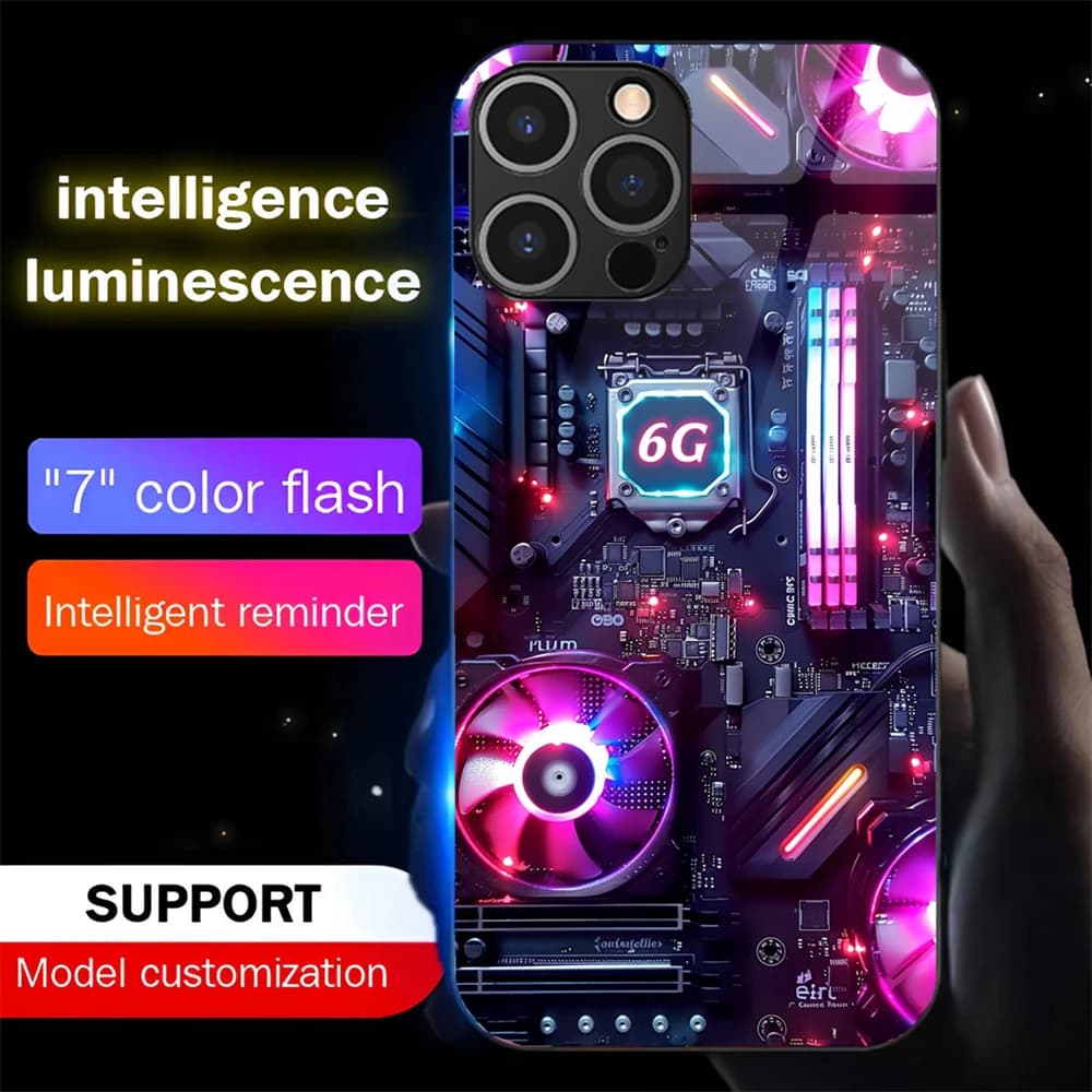 Cyberpunk-style Case Fan Sound Control LED Flash Cases Luminous Glass Cover For iPhone Air 17 E 16 E 15 14 13 12 11 Pro Max Plus
