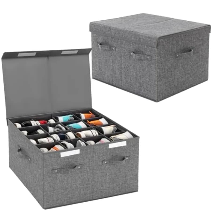 Scatola Porta Scarpe per 3 Paia, Organizzatore Grande con Coperchio e Divisori Regolabili per Scarpe, Sneakers e Tacchi Alti